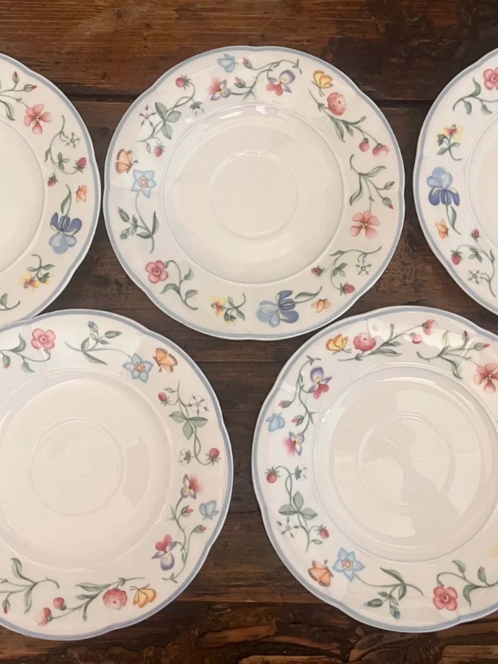 Villeroy & Boch Mariposa Bone China Cups and Saucers Set of 5 / Floral China